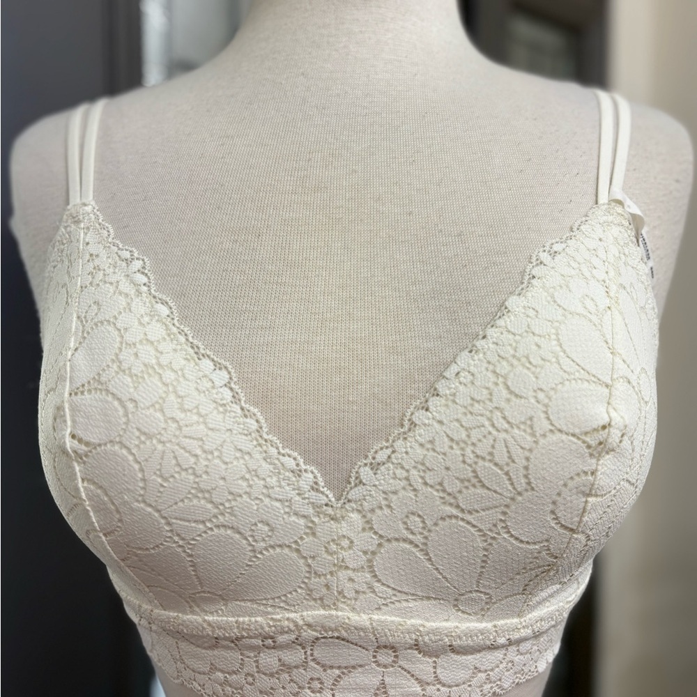 NWT Aerie Off White Real Happy Lace Bralette Wireless Bra | 34D